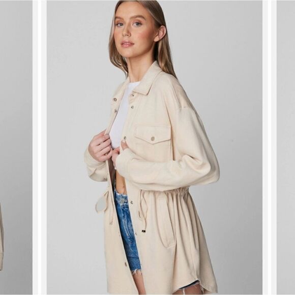 Blank NYC Faux Suede Utilty Women's Drawstring Waist Shirt Beige Jacket Small - Picture 5 of 13